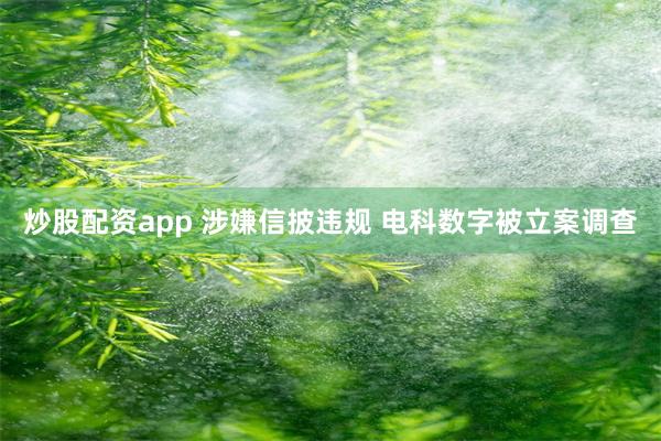 炒股配资app 涉嫌信披违规 电科数字被立案调查